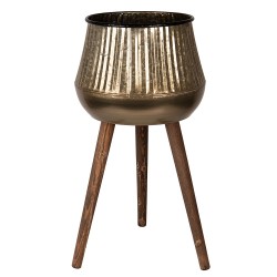 Clayre & Eef Planthouder  60 cm Koperkleurig Bruin Metaal Hout Rond