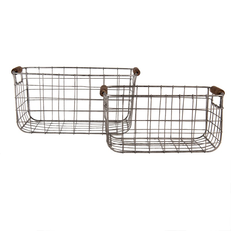 Clayre & Eef Storage Basket Set of 2 37x23x18 cm Grey Brown Metal Rectangle