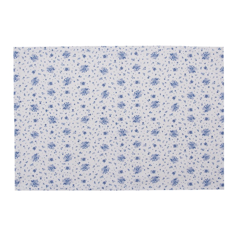 Clayre & Eef Placemats Set van 6  48x33 cm Wit Blauw Katoen Rechthoek Roosjes