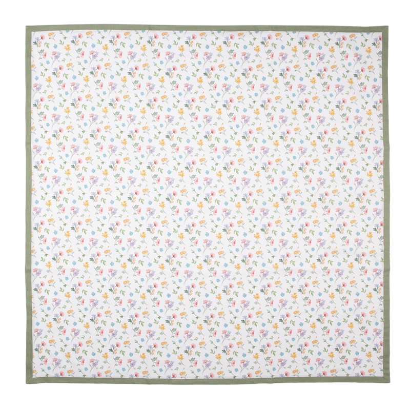 Clayre & Eef Tafelkleed  100x100 cm Wit Groen Katoen Vierkant Bloemen