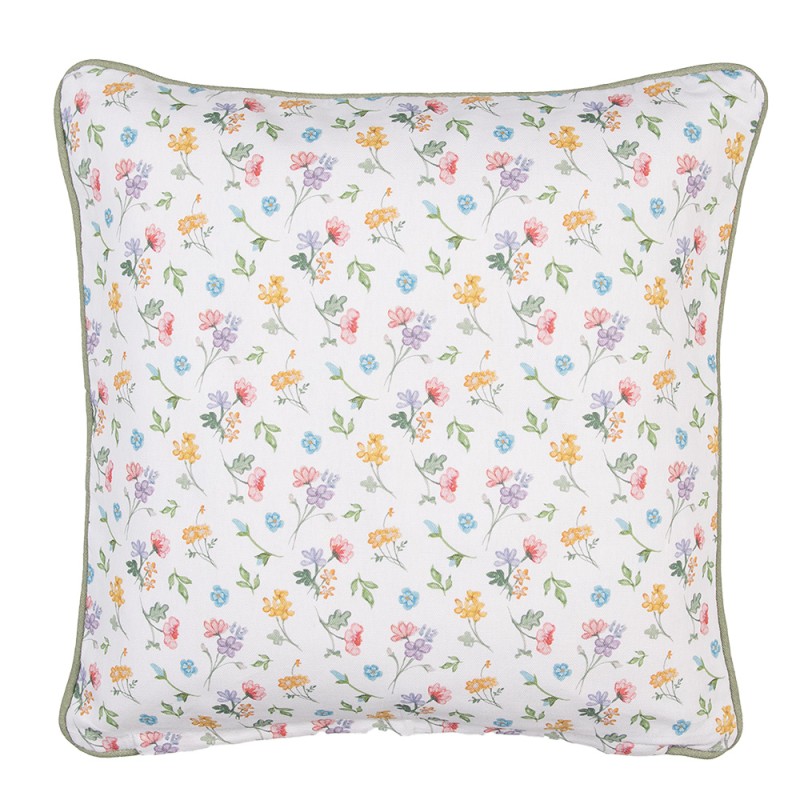 Clayre & Eef Cushion Cover 40x40 cm White Green Cotton Square Flowers