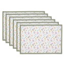 Clayre & Eef Placemats Set of 6 48x33 cm White Green Cotton Flowers