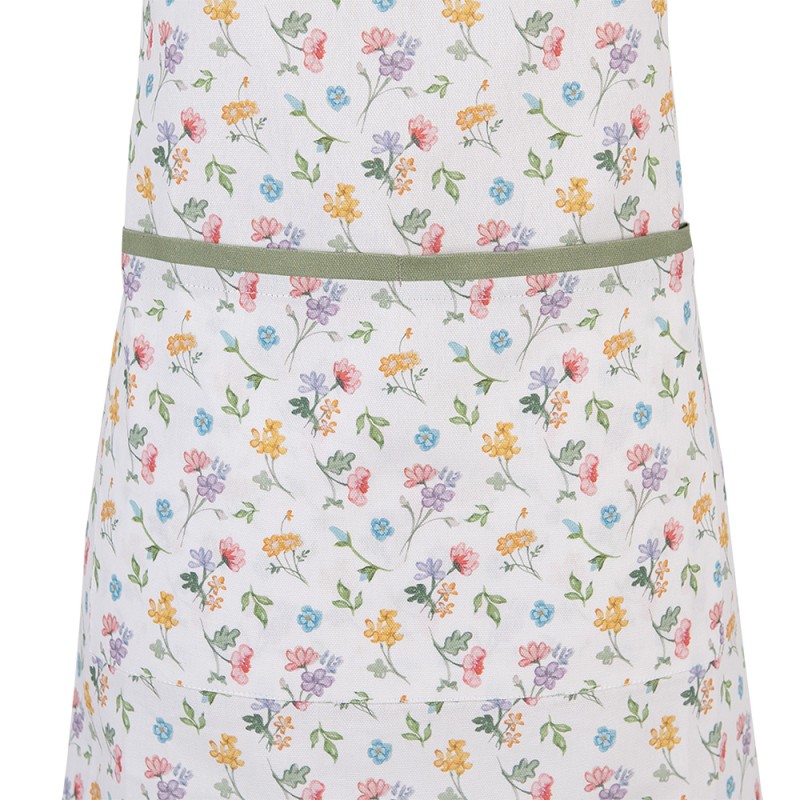 Clayre & Eef Kitchen Apron 70x85 cm White Green Cotton Flowers