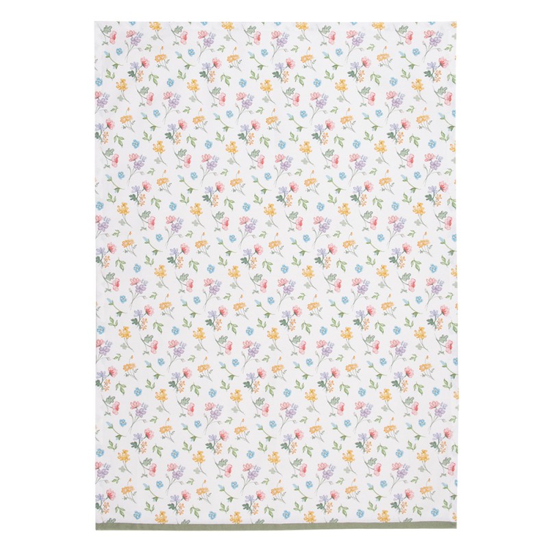 Clayre & Eef Tea Towel  50x70 cm White Green Cotton Flowers