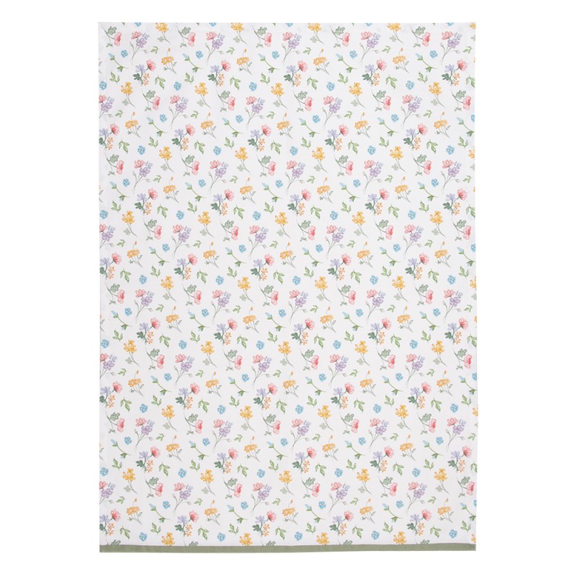 Clayre & Eef Torchon 50x70 cm Blanc Vert Coton Fleurs