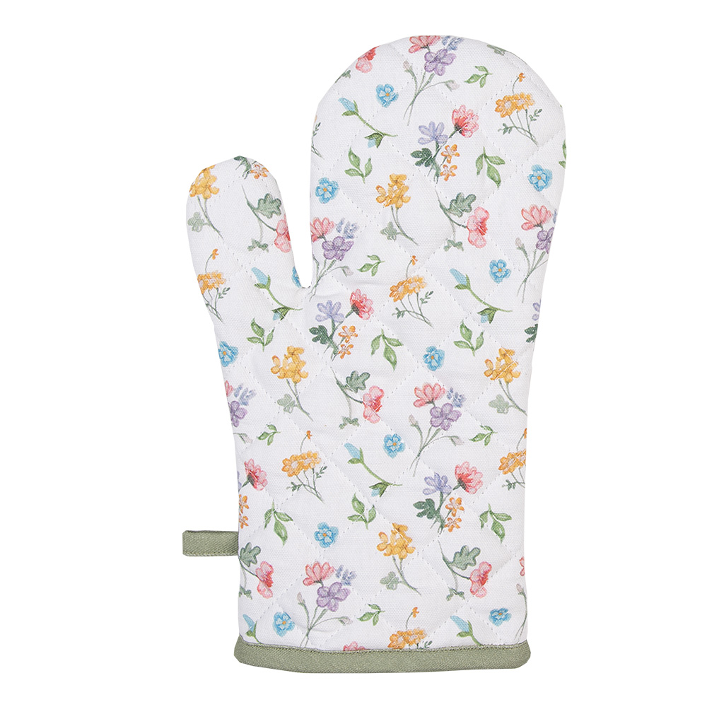 Clayre & Eef Ovenwant 18x30 cm Wit Groen Katoen Bloemen afbeelding