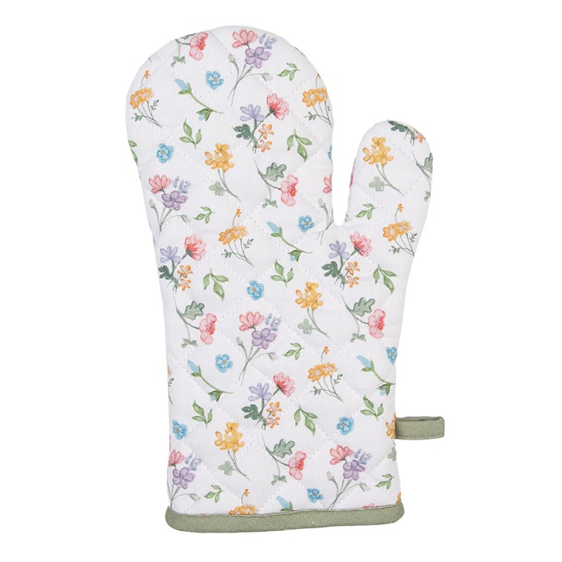 Clayre & Eef Ovenwant  18x30 cm Wit Groen Katoen Bloemen