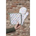 Clayre & Eef Oven Mitt 18x30 cm White Green Cotton Flowers