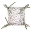 Clayre & Eef Bread Basket 35x35x8 cm White Green Cotton Square Flowers