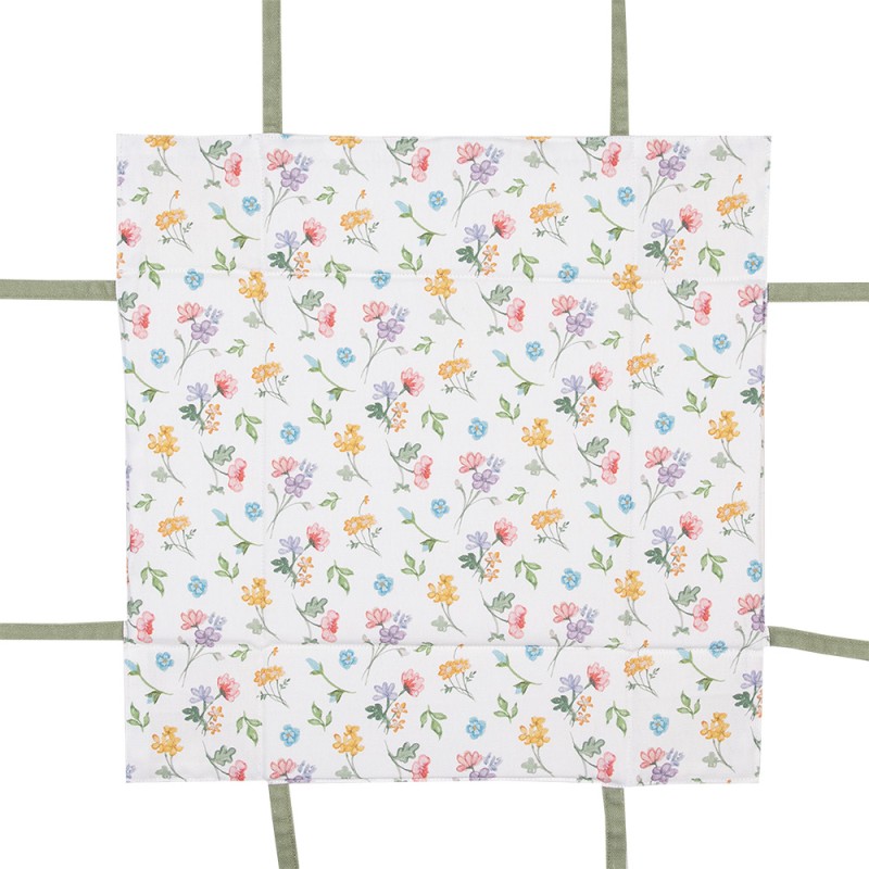 Clayre & Eef Broodmand  35x35x8 cm Wit Groen Katoen Vierkant Bloemen