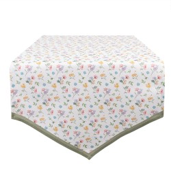Clayre & Eef Table Runner 50x160 cm White Green Cotton Flowers