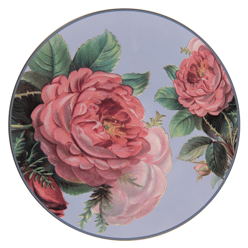 Clayre & Eef Charger Plate Ø 33 cm Blue Pink Plastic Flowers