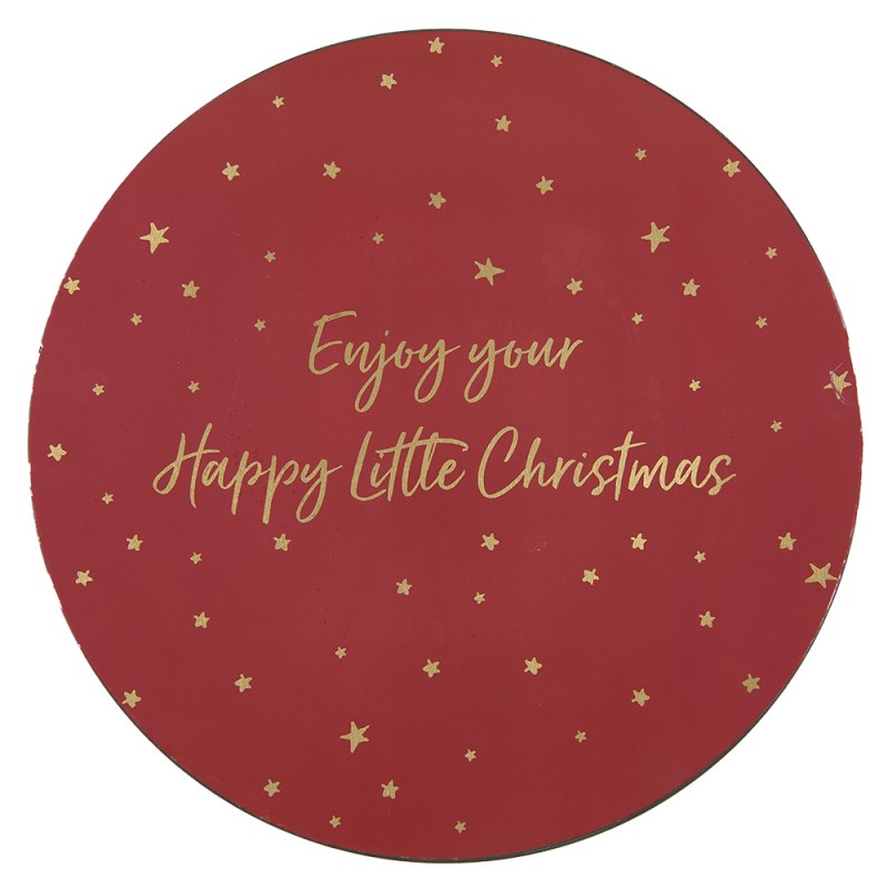 Clayre & Eef Charger Plate Ø 33 cm Red Gold colored Plastic Stars Enjoy your Happy little Christmas