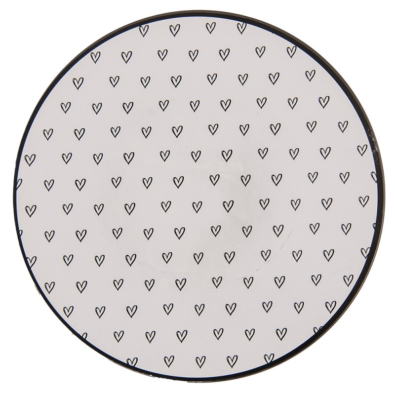 Clayre & Eef Charger Plate Ø 33 cm White Black Plastic Hearts