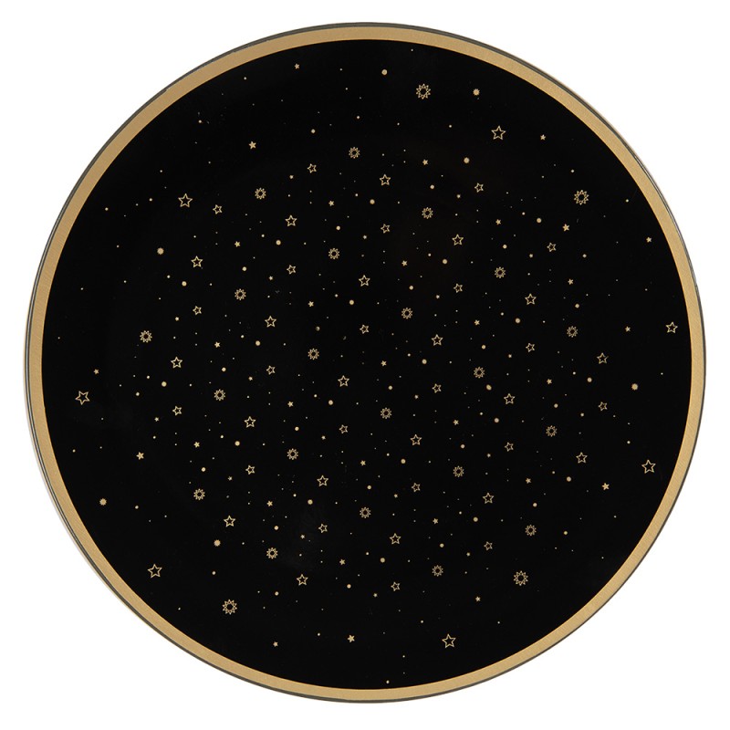 Clayre & Eef Unterteller Ø 33 cm Schwarz Goldfarbig Kunststoff Sterne