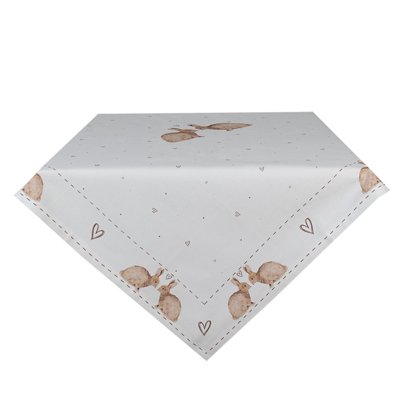 Clayre & Eef Tablecloth 100x100 cm White Brown Cotton Square Rabbit