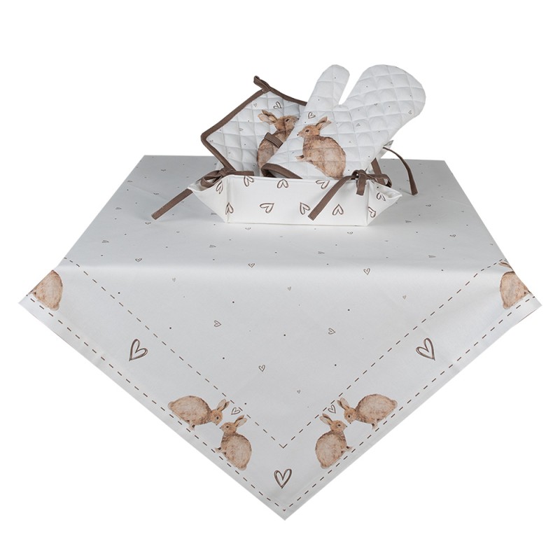 Clayre & Eef Tablecloth 100x100 cm White Brown Cotton Square Rabbit