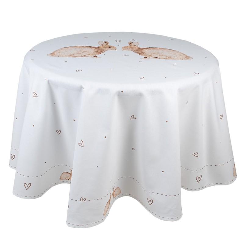 Clayre & Eef Nappe Ø 170 cm Blanc Marron Coton Rond Lapin