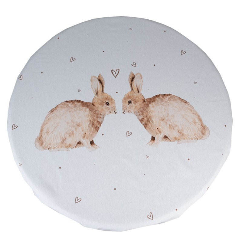 Clayre & Eef Tablecloth Ø 170 cm White Brown Cotton Round Rabbit