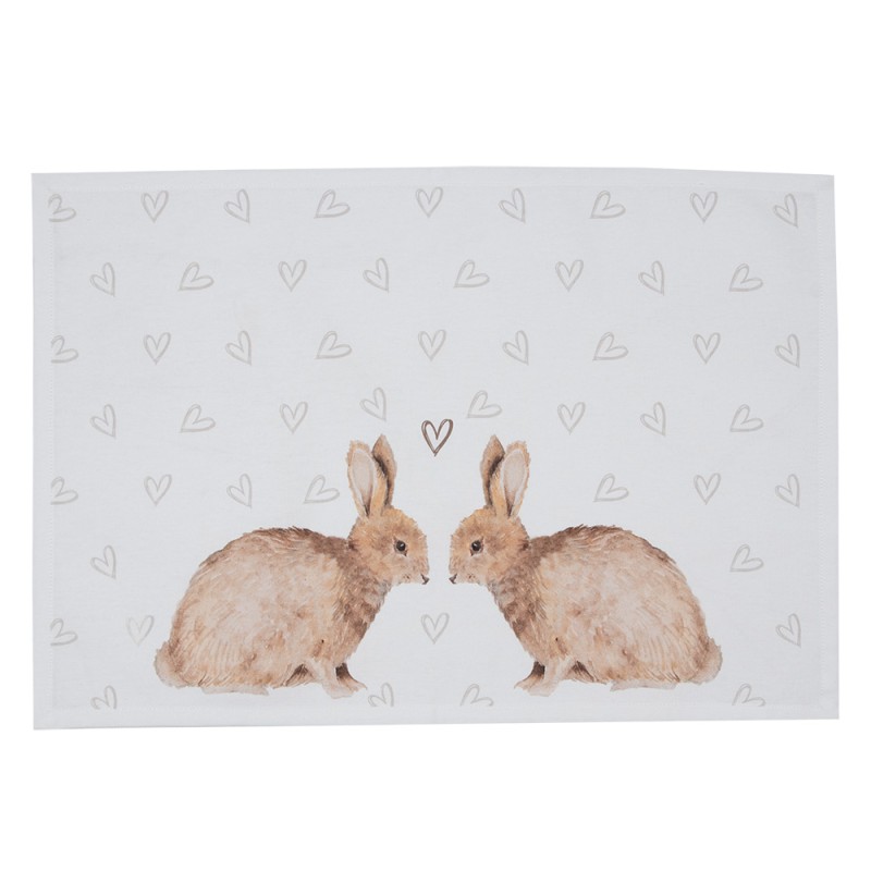 Clayre & Eef Placemats Set of 6 48x33 cm White Brown Cotton Rabbit