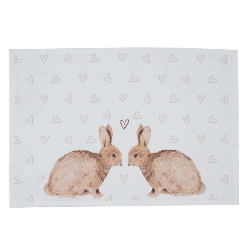 Clayre & Eef Placemats Set van 6  48x33 cm Wit Bruin Katoen Konijn