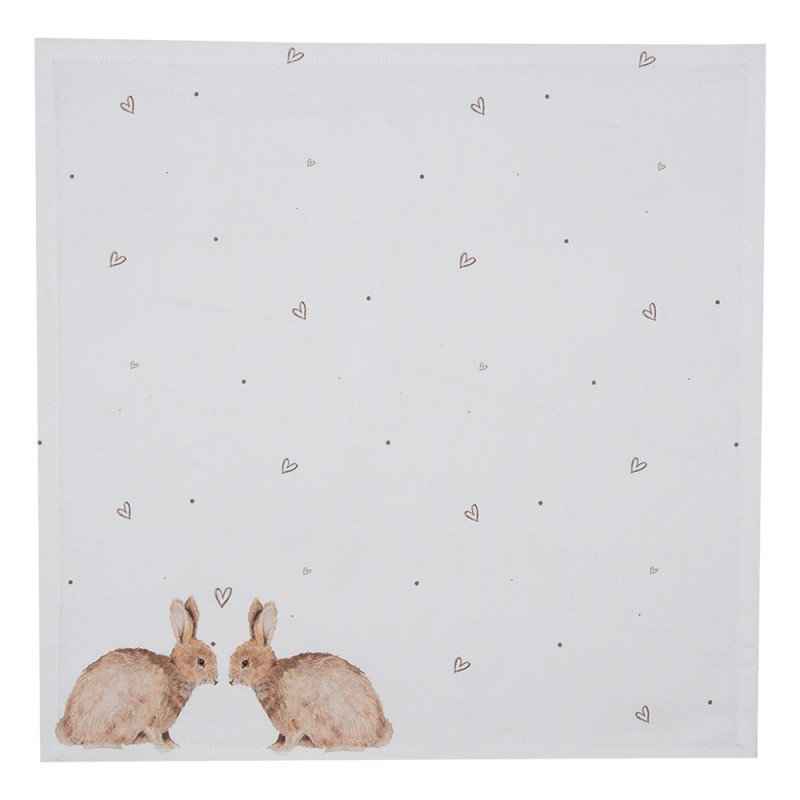 Clayre & Eef Servietten Baumwolle 6er Set 40x40 cm Weiß Braun Quadrat Kaninchen
