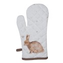 Clayre & Eef Ofenhandschuh 18x30 cm Weiß Braun Baumwolle Kaninchen