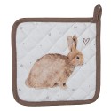 Clayre & Eef Manique 20x20 cm Blanc Marron Coton Carré Lapin