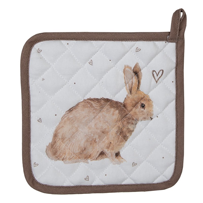 Clayre & Eef Manique de cuisine pour enfants 16x16 cm Blanc Marron Coton Carré Lapin