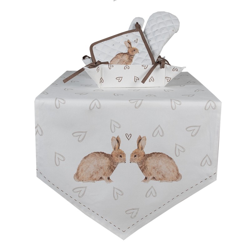 Clayre & Eef Kinder Topflappen 16x16 cm Weiß Braun Baumwolle Quadrat Kaninchen