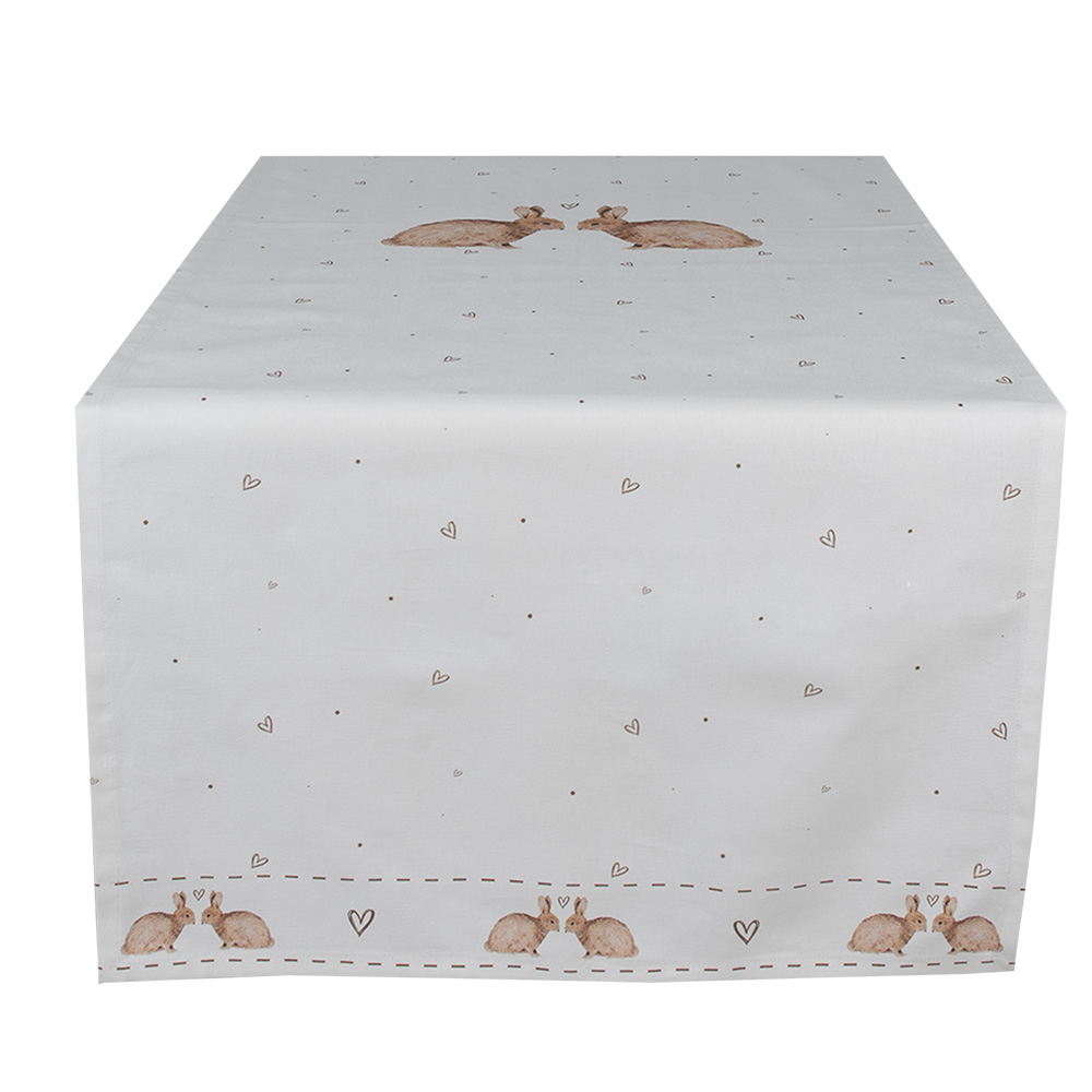 Clayre&Eef Tafelloper 50x140 cm Wit Bruin Katoen Konijn afbeelding