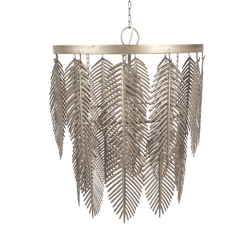 Clayre & Eef Pendant Lamp Ø 42x52 cm Gold colored Grey Iron Leaves