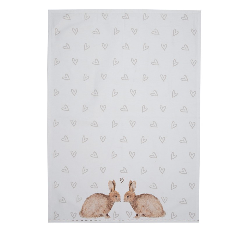 Clayre & Eef Geschirrtuch 50x70 cm Weiß Braun Baumwolle Kaninchen