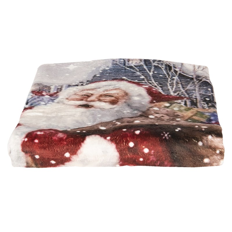 Clayre & Eef Tagesdecke 130x170 cm Rot Weiß Polyester Rechteck Weihnachtsmann