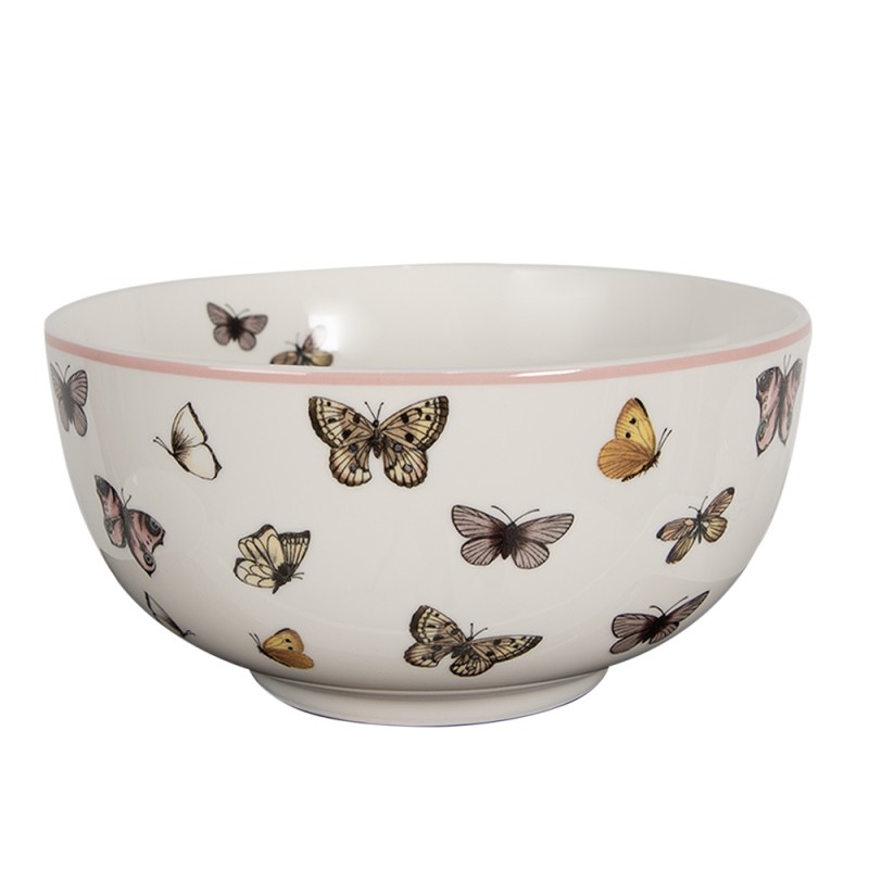 Clayre & Eef Soup Bowl 500 ml White Pink Porcelain Butterflies