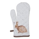 Clayre & Eef Kinderofenhandschuh 12x21 cm Weiß Braun Baumwolle Kaninchen