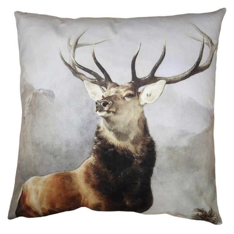 Clayre & Eef Kussenhoes  45x45 cm Bruin Grijs Polyester Hert