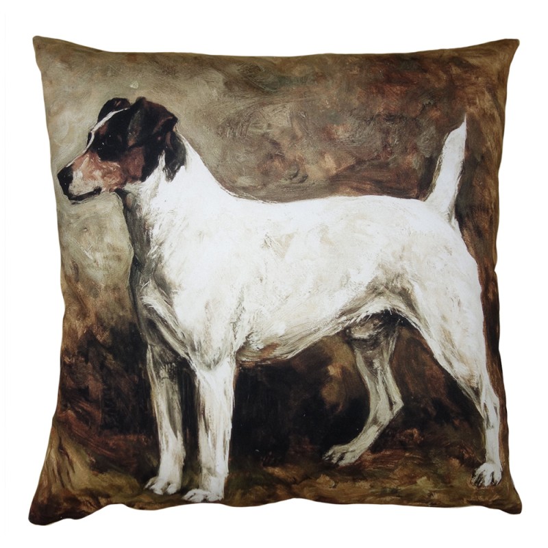 Clayre & Eef Kissenbezug 45x45 cm Braun Weiß Polyester Hund