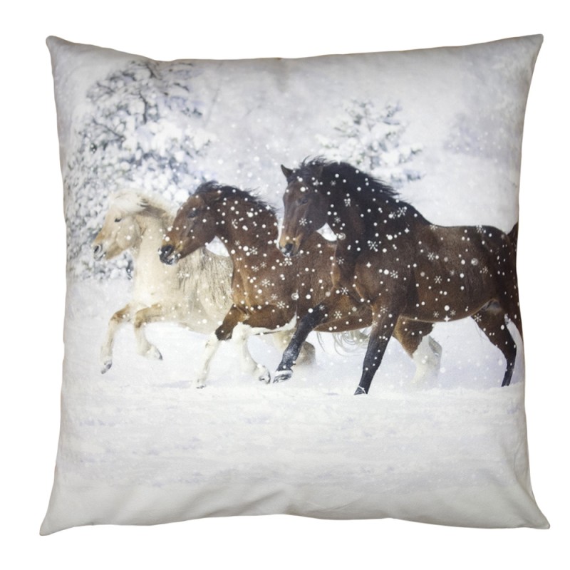 Clayre & Eef Kussenhoes  45x45 cm Wit Bruin Polyester Paarden