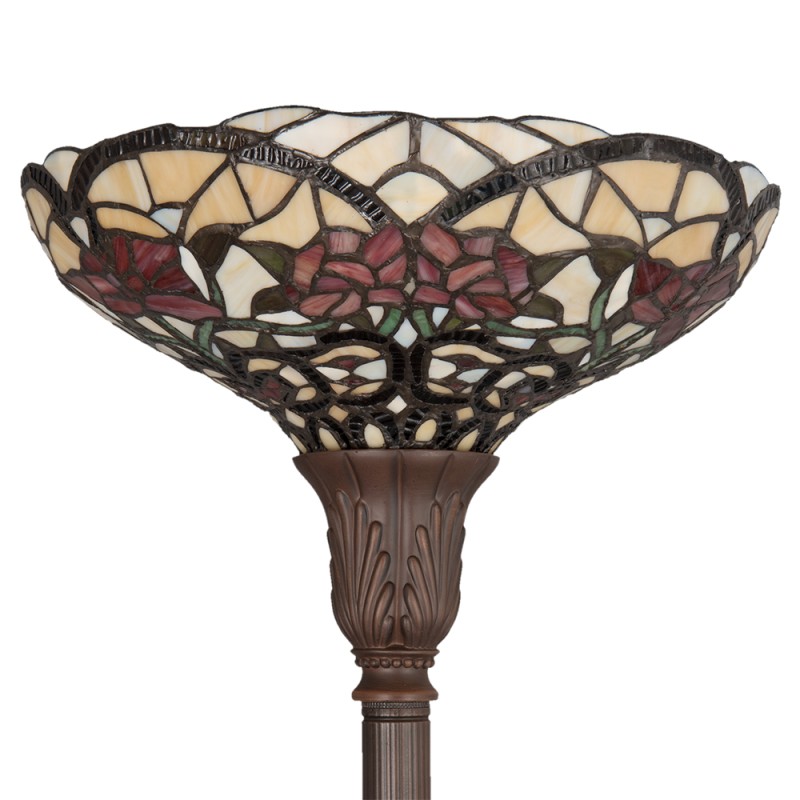 LumiLamp Lampada da terra Tiffany Ø 35x180 cm  Beige Rosso Vetro Triangolo Fiori