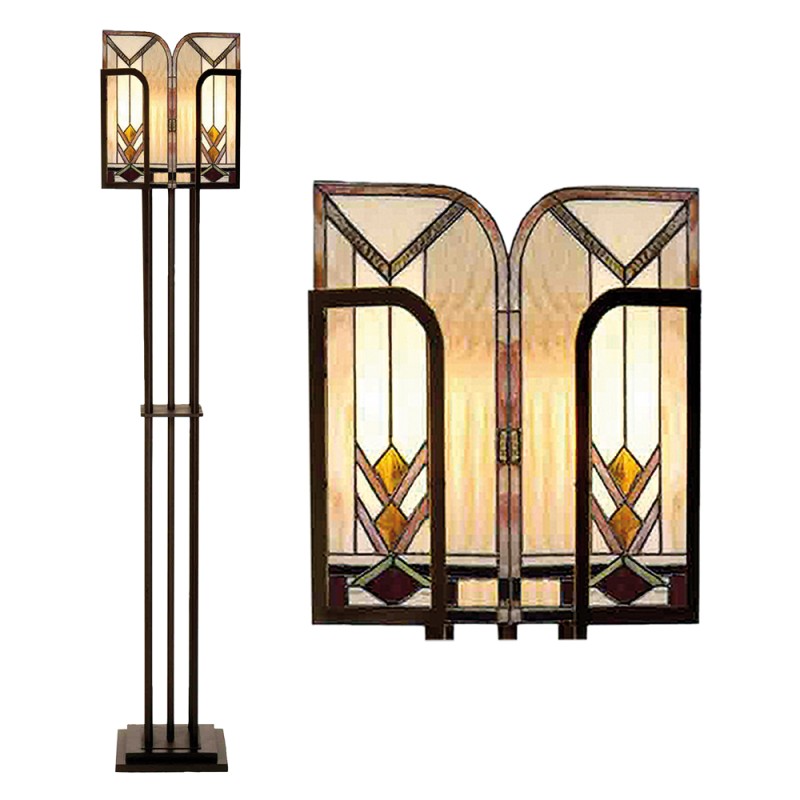 LumiLamp Floor Lamp Tiffany 35x182 cm  Beige Brown Glass Rectangle