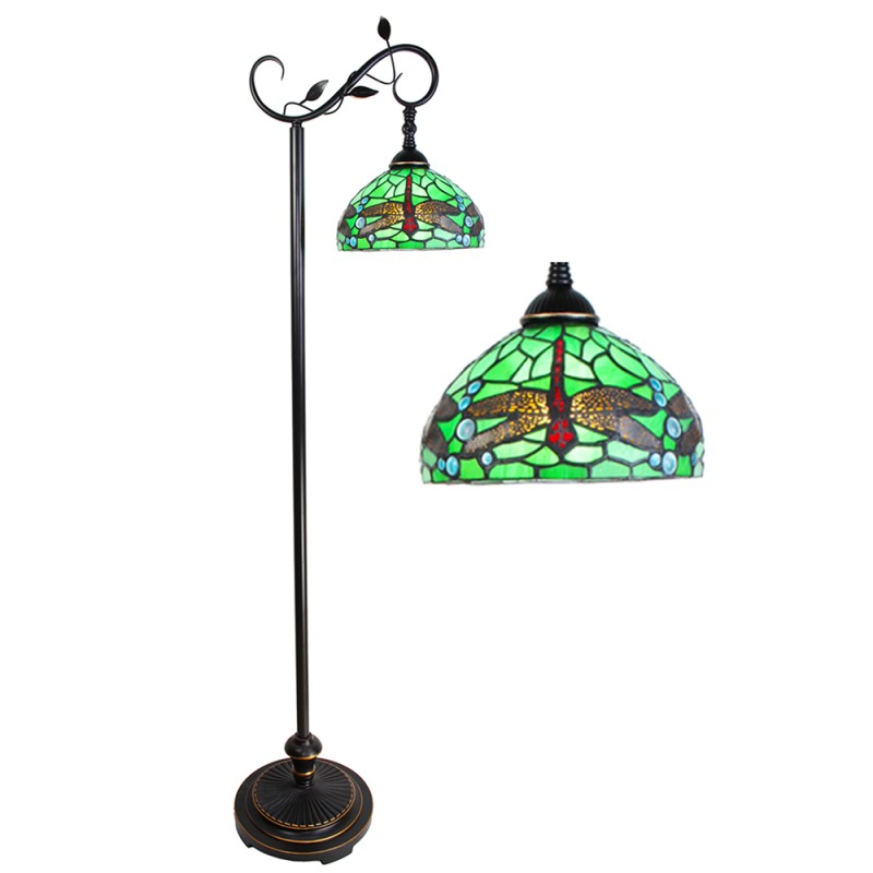 LumiLamp Lampada da terra Tiffany 152 cm Verde Marrone Plastica Vetro Rotondo