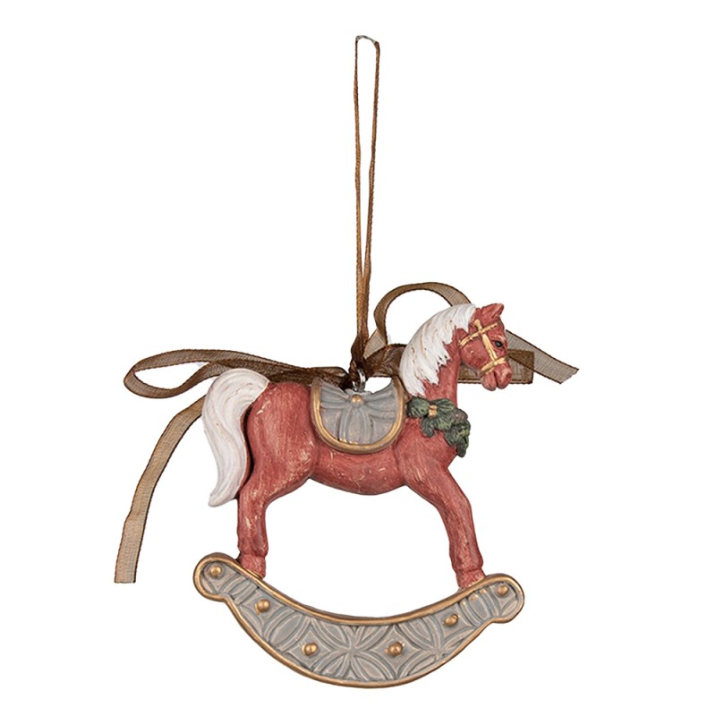 Clayre & Eef Ornamento Natalizio Cavallo a dondolo 9 cm Rosso Poliresina