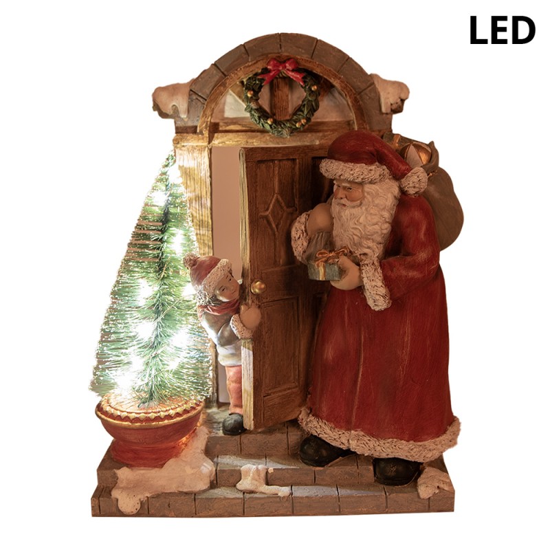 Clayre & Eef Christmas Decoration with LED Lighting Santa Claus 18x8x22 cm Red Brown Polyresin