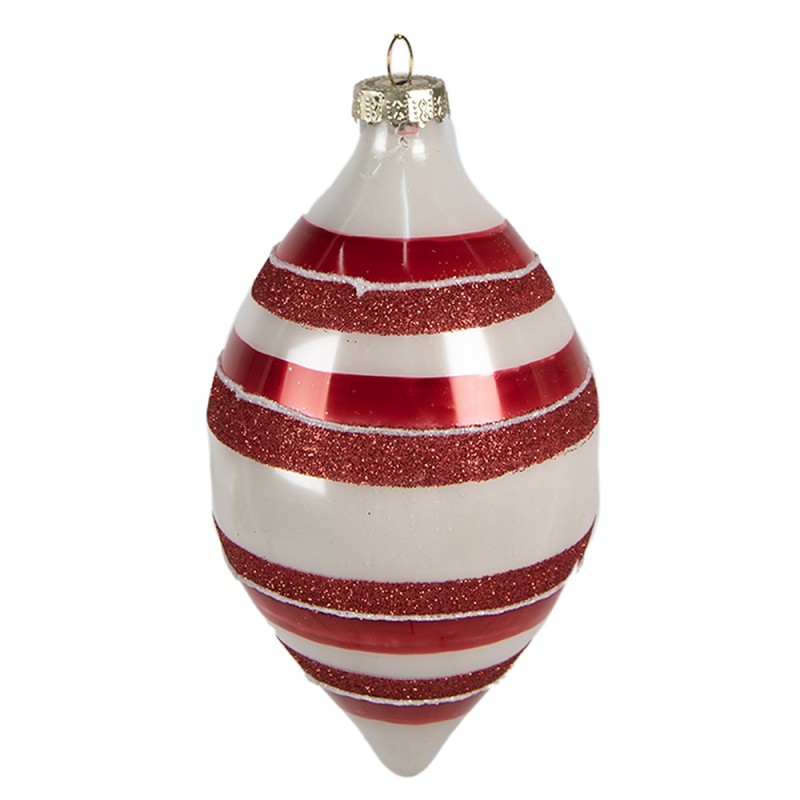 Clayre & Eef Christmas Bauble Ø 8x15 cm Red White Glass