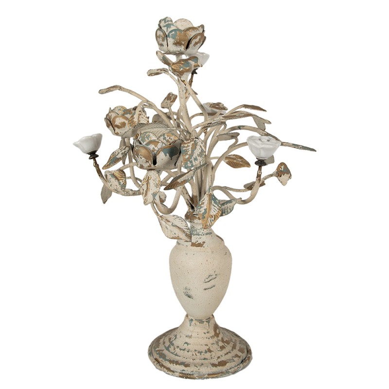 Clayre & Eef Kerzenständer 48 cm Beige Eisen Blumen
