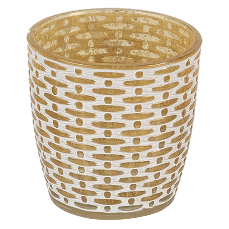 Clayre & Eef Tealight Holder Ø 9x9 cm Gold colored Glass Round
