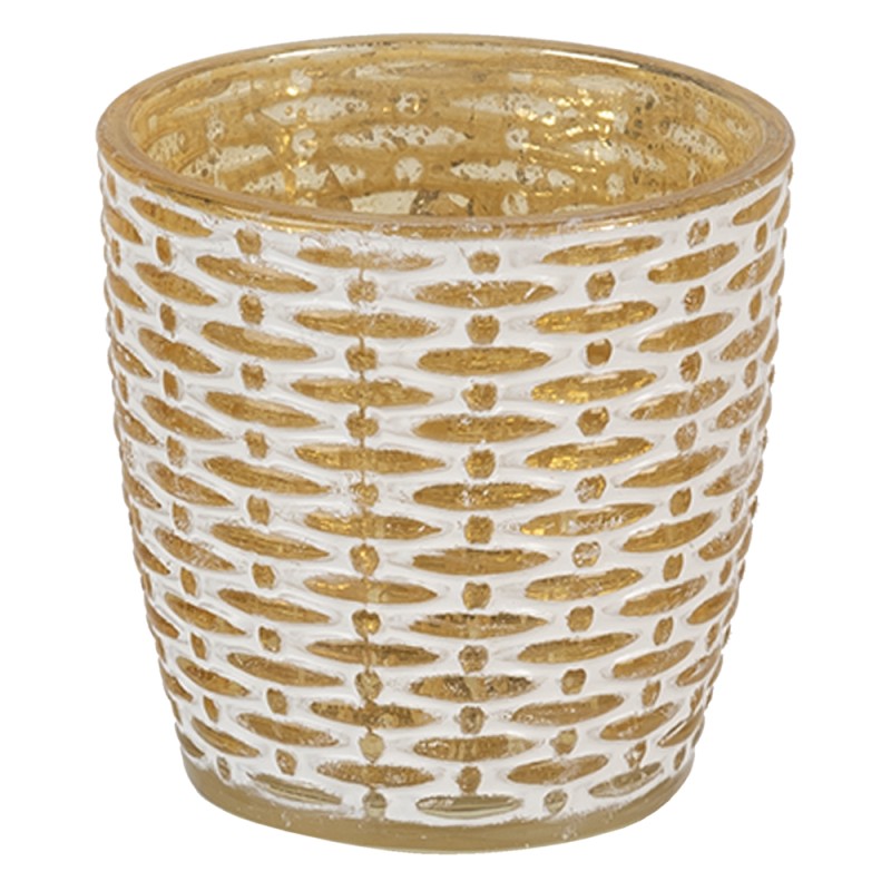 Clayre & Eef Tealight Holder Ø 7x7 cm Gold colored Glass Round