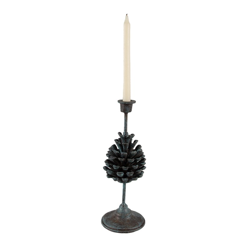 Clayre & Eef Candle holder Pinecone 27 cm Green Iron