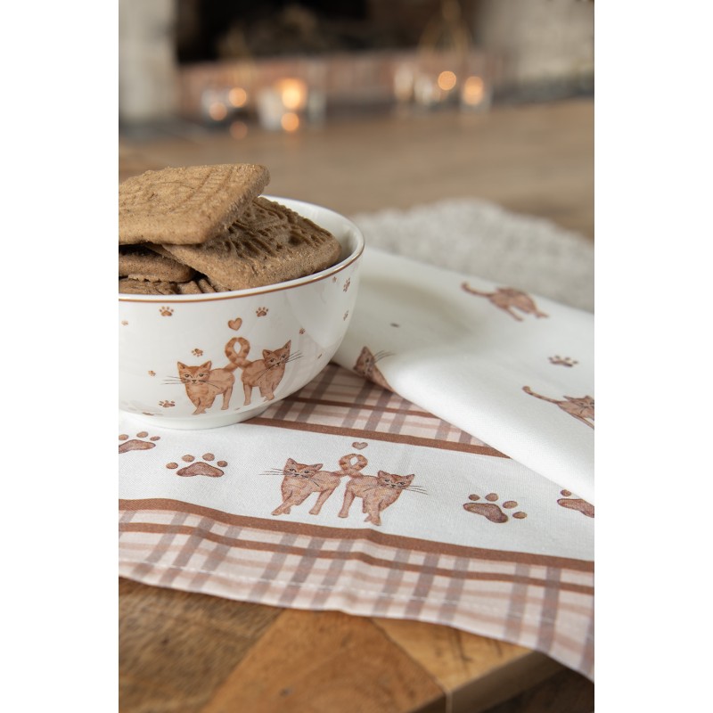 Clayre & Eef Tea Towel  50x70 cm Brown Beige Cotton Rectangle Cats